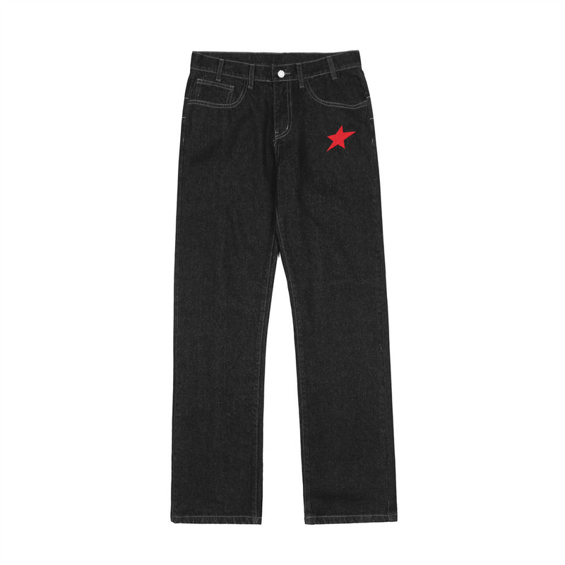 Men Jeans Embroidered Loose Cool Trousers