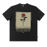 Men T-Shirt Rose Floral Print Oversize All-Match Loose