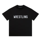 Fog Essentials T Shirts Autumn and Winter FOG Double Line Flocking Letter Crew Neck Short Sleeves