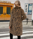 Women Fur Jacket Zebra Pattern Plush Thermal Long Coat