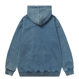 Men Fleece Lined Hoodie Letter Embroidery Washed and Worn Hooded Sweater Men's Loose Street Pullover Hoodie