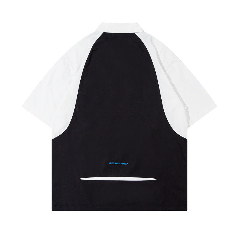 Short Sleeve Shirt Loose Multicolor Zipper