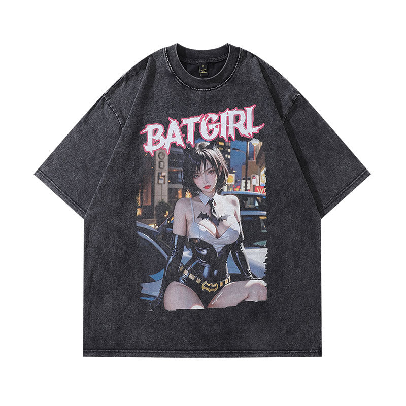 Men T-Shirt Summer Distressed Cartoon Print Oversize