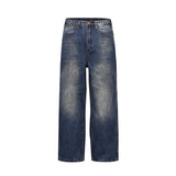 Men Jeans Polished White Loose Stitching