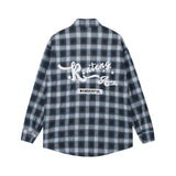 Men Long Sleeved T Shirt Plaid Letters Embroidered Shirt Coat Ins Leisure Cargo