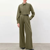 Women Co-Ords Design Long Sleeve Shirt High Waist Wide Leg Pants