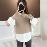 Women Pullover Sweater Fake Two Pieces Fashion Sweater