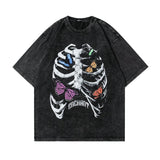 Men T-Shirt Vintage Butterfly Skull Printed Short Sleeve T-shirt