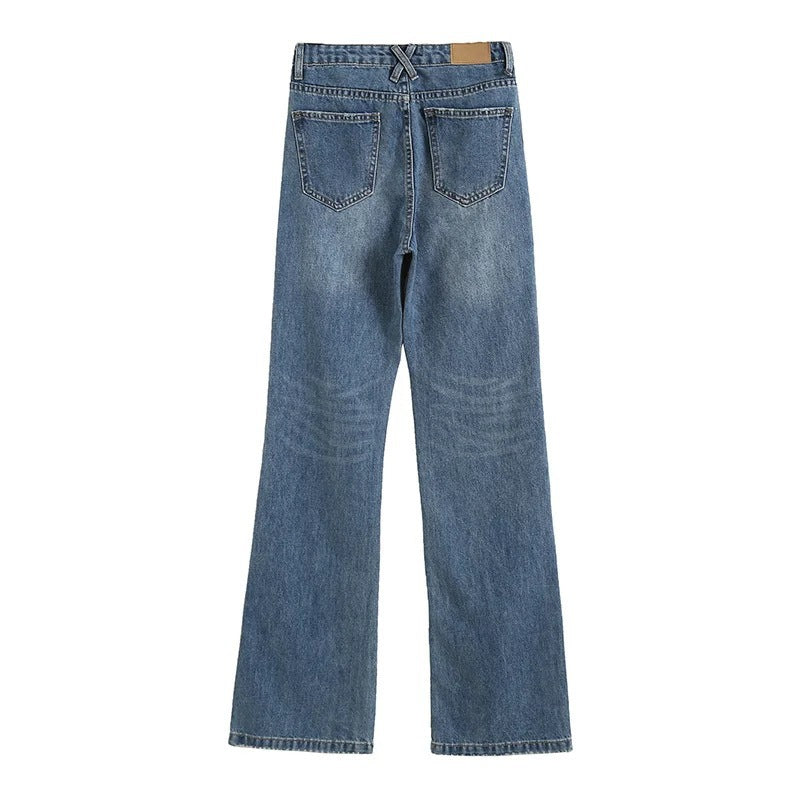 Women Jeans Slim Fit Micro Slimming Patchwork Bell-Bottom Pants