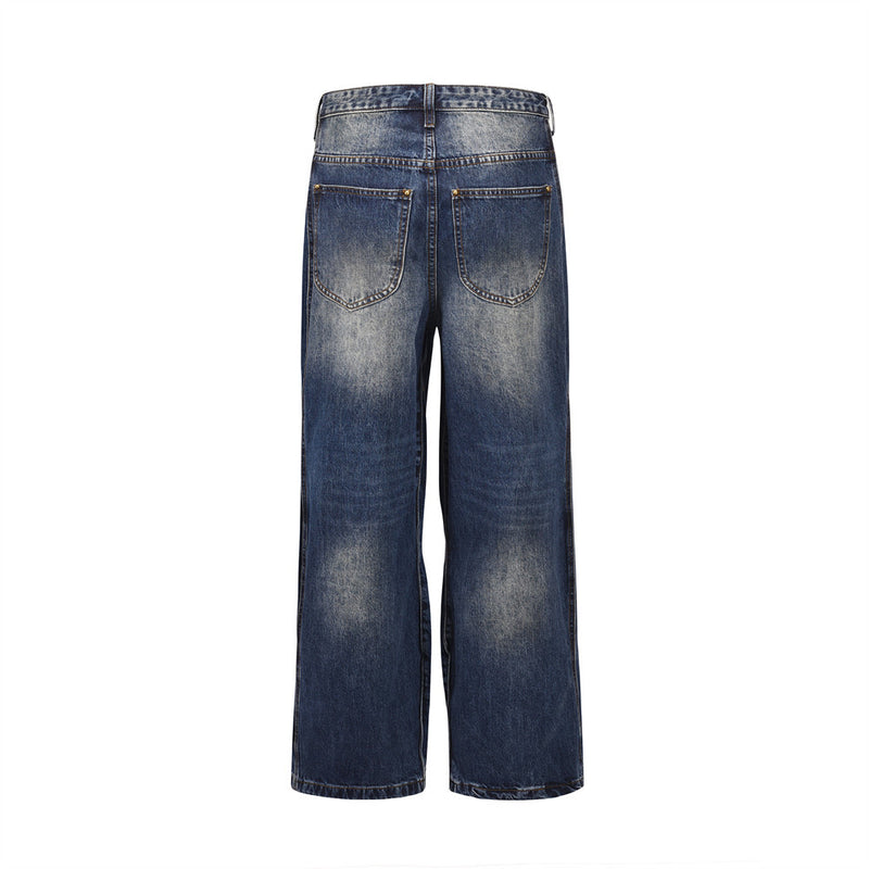 Men Jeans Polished White Loose Stitching