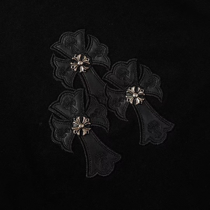 CHH Chrome Hearts T Shirts Heavy Industry Cross Patch Sleeve Sanskrit Rhinestone Hot Fixed Short Sleeve T-shirt