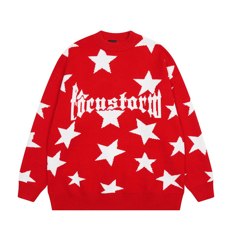 Women Sweater Retro Star Pullover Knitted Sweater