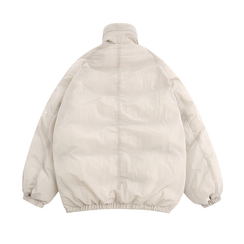 Men Coat Stand Collar Pure Color Thickened Bread Coat Jacket