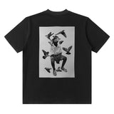 Men T-shirt Retro College Style Heavy Loose