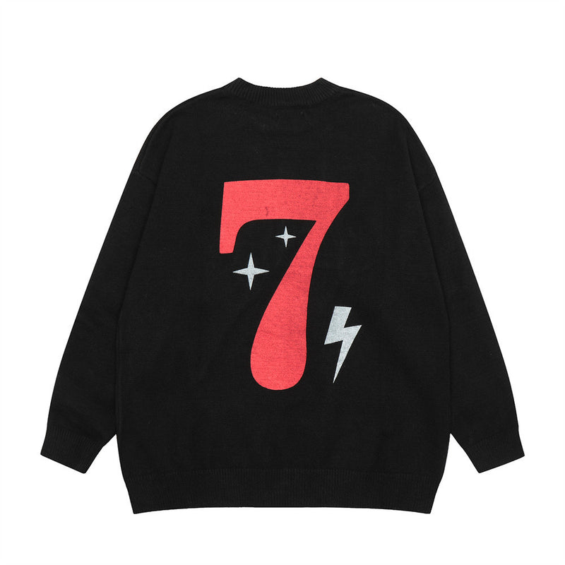 Men Sweater Digital 7 Printed Letter Crew Neck Knitwear