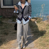 Women Knitted Cardigan Loose Striped Knit
