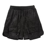 Men Shorts Suede Pocket Trim Shorts Loose