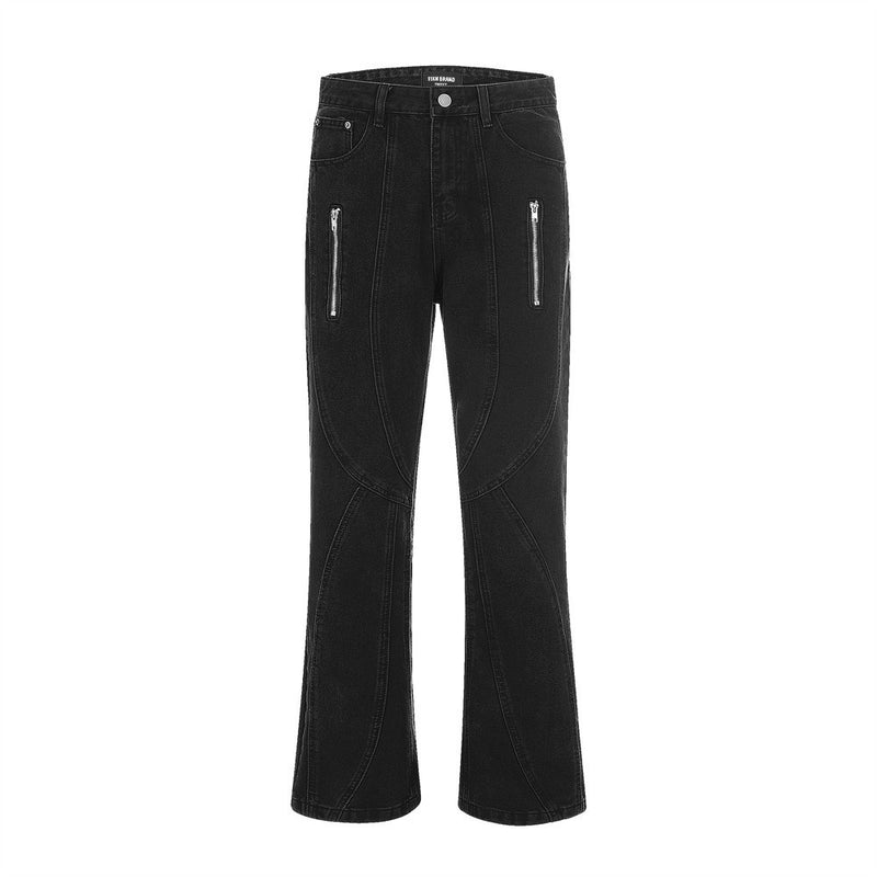 Men Jeans Zipper Decorations Bell-Bottom Pants Stitching
