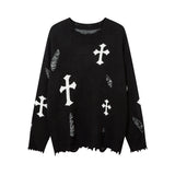 Women Sweater Cross Ripped Vintage Knitted Top