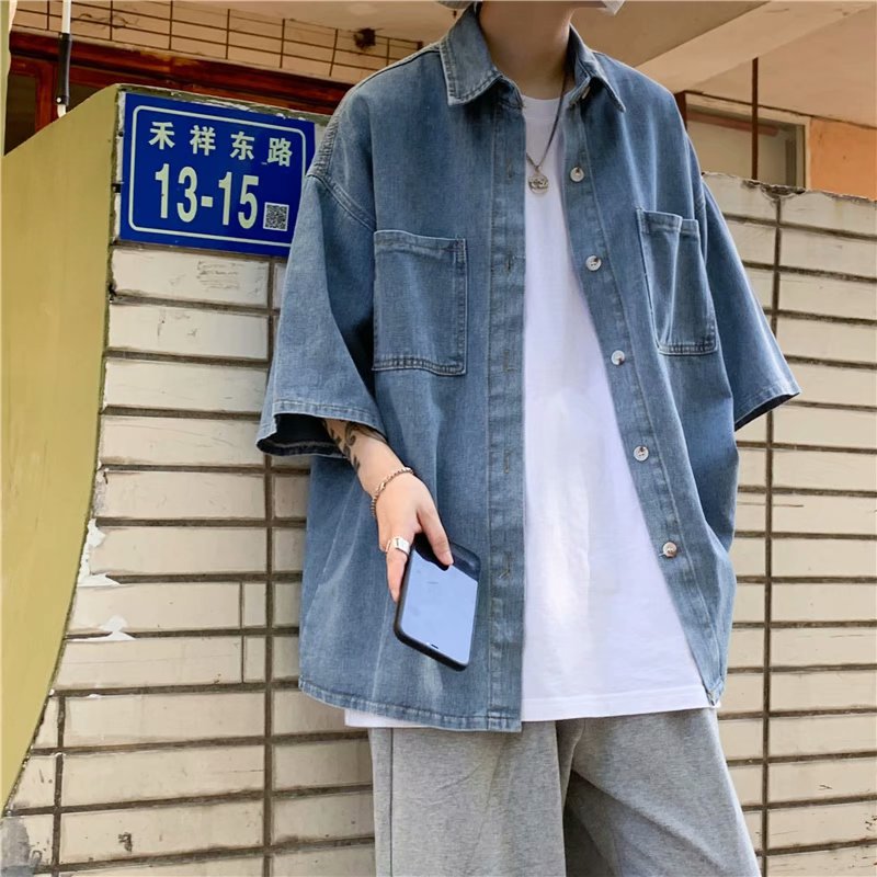 Men Shirts Retro Loose Denim Jacket