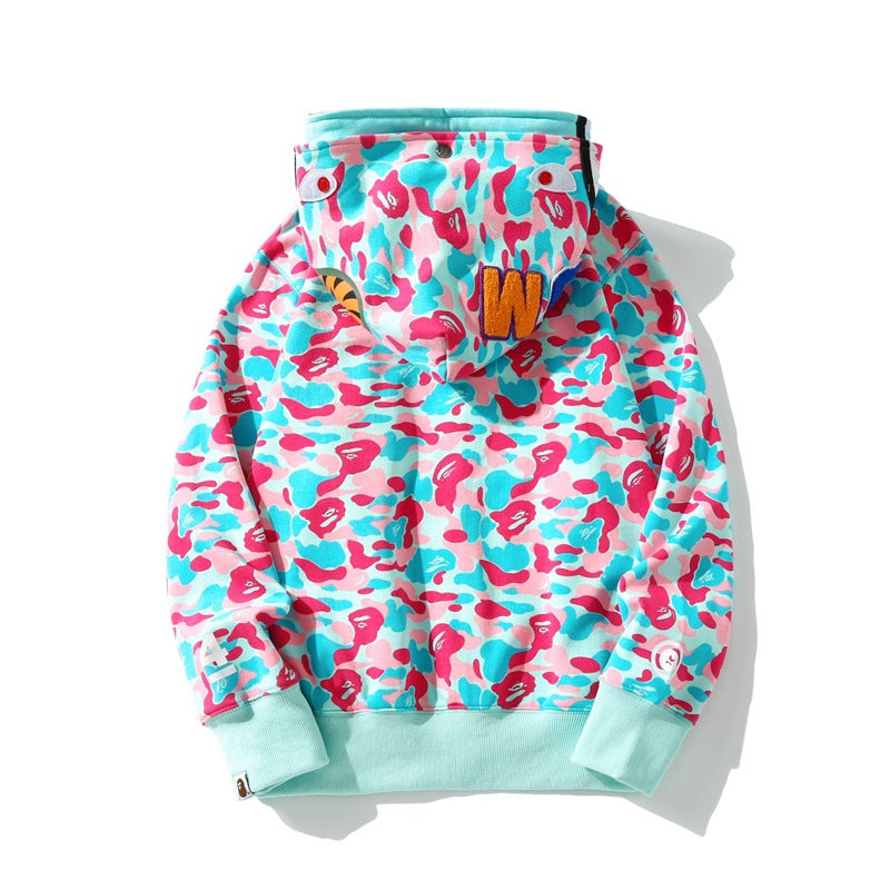 Bathing Ape Hoodie Miami Two-Hat Cardigan Zipper Fall/Winter Velvet Shark
