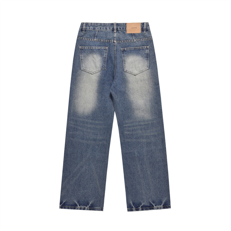 Men Jeans Stitching Washed Wear-White