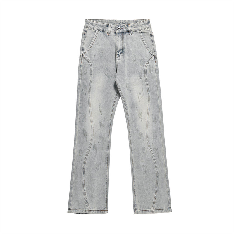 Men Jeans Old Worn Scratch Stitching