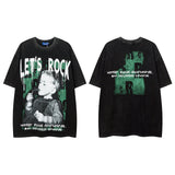 Men T-Shirt Retro Portrait Graffiti Washed and Worn