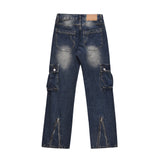 Men Jeans Multi-Pocket Line Stitching