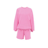 Women Co-Ords Autumn and Winter round Neck Pullover Long Sleeve Shorts Leisure