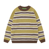 Men Sweater Mixed Color Stripe Jacquard Knitted Sweater