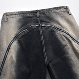 Men Jeans Tie-Dye Bell-Bottom Pants Punk Hip Hop Zipper Stitching
