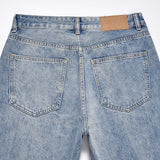 Men Jeans Hole Worn All-Match Loose Raw Hem