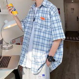 Men Shirts Loose Oversized Plaid Shirt All-Match Fashionable Coat