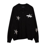 Women Sweater Twist Embroidery Polo Loose Vintage