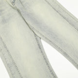 Men Jeans Simple Solid Color Stitching Casual Distressed