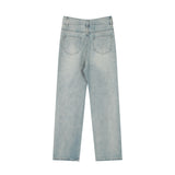 Men Jeans Hole Metal Fastener Decoration Loose All-Match