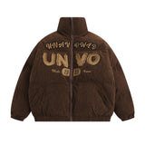 Men Cotton Padded Jacket Coat with Letters Embroidered Cotton Jacket Men's Winter Long Sleeve Cotton Coat Puffer Jacket Coat