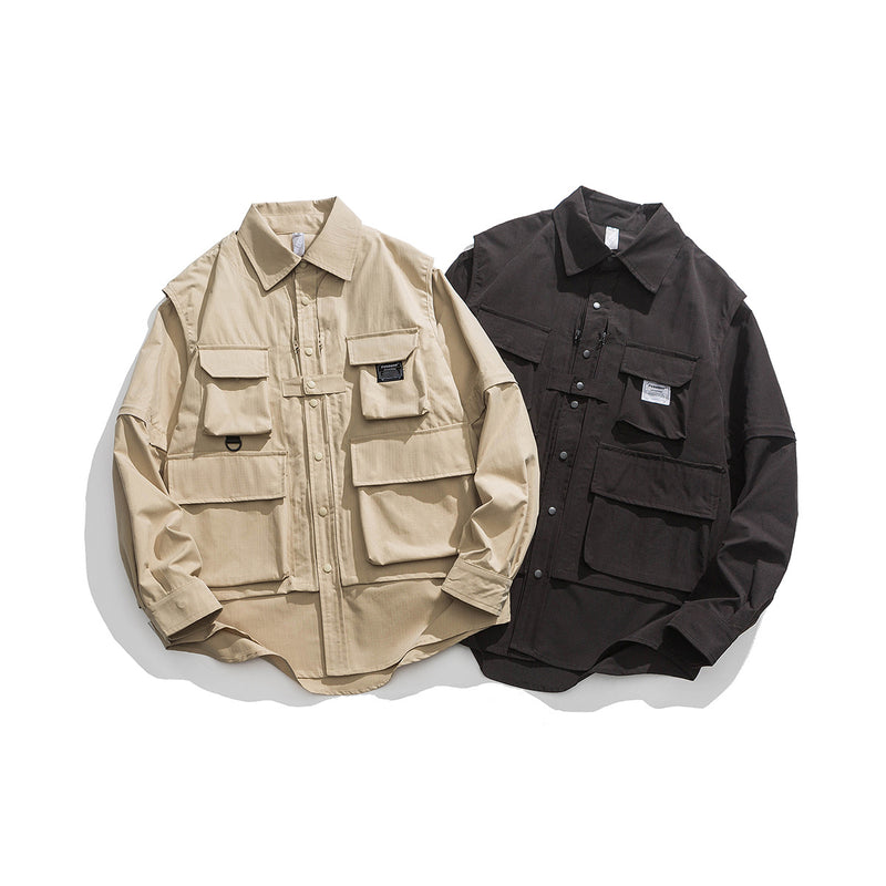 Unisex Shirt Baggy Coat Handsome Removable Sleeves