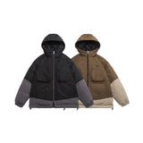 Unisex Coat Colorblock Hood All-Match Loose Couple Coat