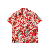 Short Sleeve Shirt Vintage Floral Full Printed Loose Casual Hawaiian Vacation Shirt