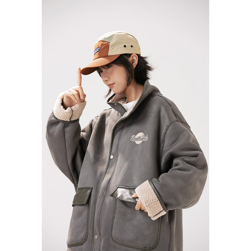 Unisex Coat Stand-up Collar Cotton-Padded Clothes Men and Women Loose