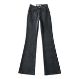 Women Jeans Bell-Bottom Pants Pocket Small Man