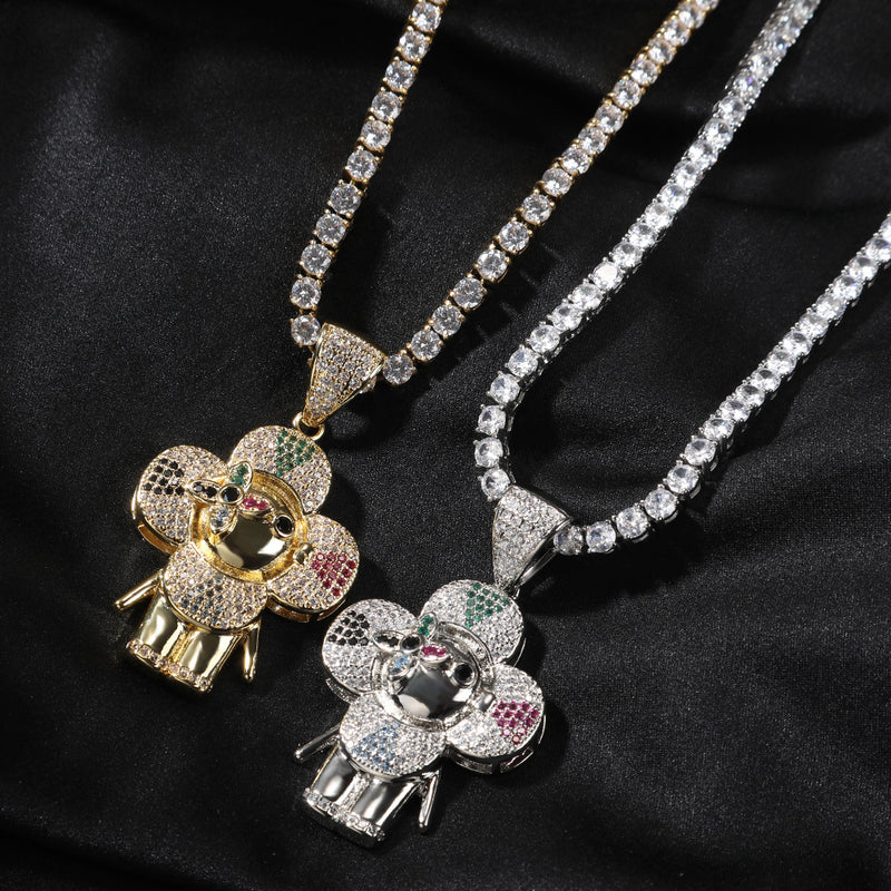 Jewelry hip hop design donkey flower pendant copper inlaid 5A zircon rapper Spectrum Animal