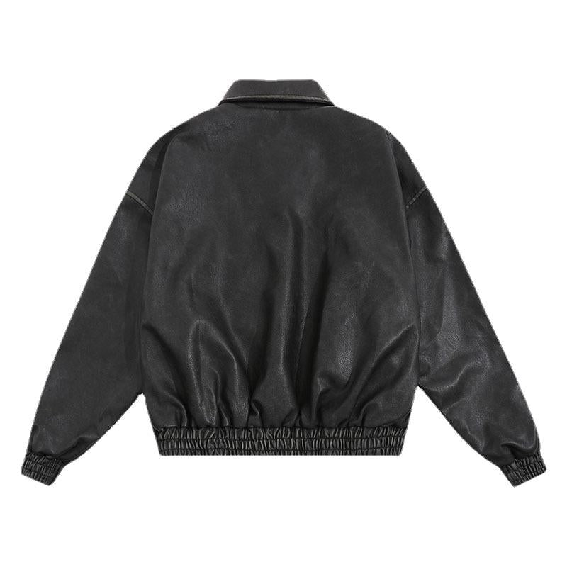 Women Jackets Vintage Distressed Embroidered Pu Baseball Uniform