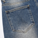 Men Jeans Brushed White Pleated Simple Loose