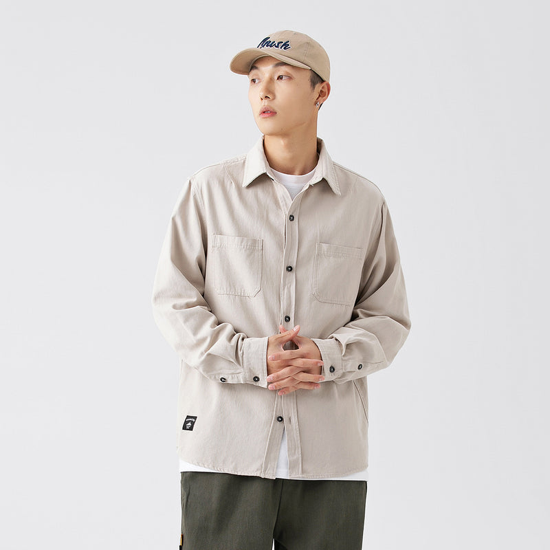 Unisex Shirt Retro Solid Color Loose Casual