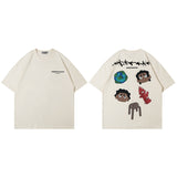 Men T-Shirt Retro Cartoon Puff Print Loose All-Match