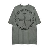 Men T-shirt Vintage Cross Printing Distressed Oversize
