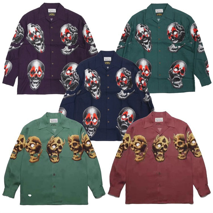 GUILTYPARTIES TIGER Shirts Skull Hawaiian Long Sleeve Shirt